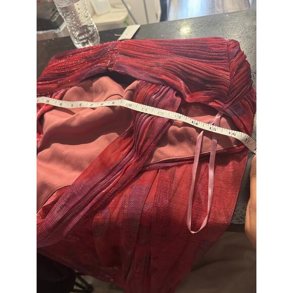 Rene Ruiz Collectio. Red Printed Organza Pleated Bodice Evening Gown Size 12 - Picture 8 of 11